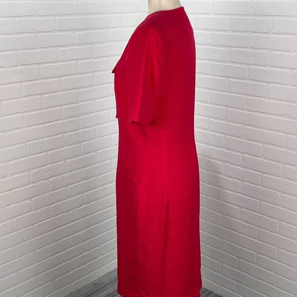 Kasper ASL Dress Women 8 Pink Woven Asymmetical Gold Button Classic 80s VTG - Picture 3 of 12